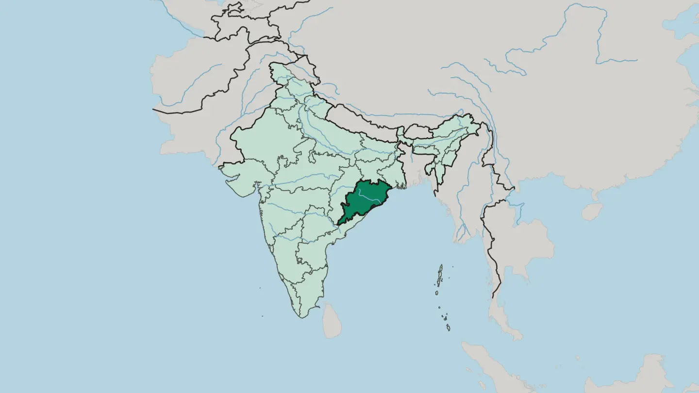 Map of State of Odisha in India