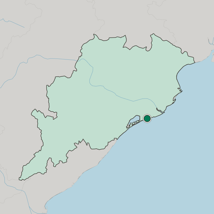 Map showing Puri — In State of Odisha