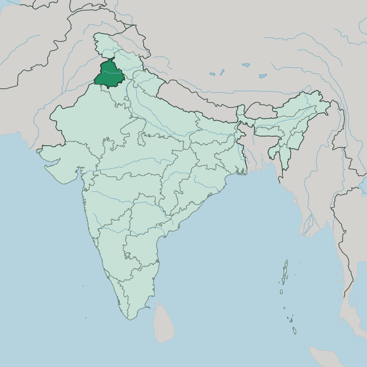 Map showing State of Punjab — In India