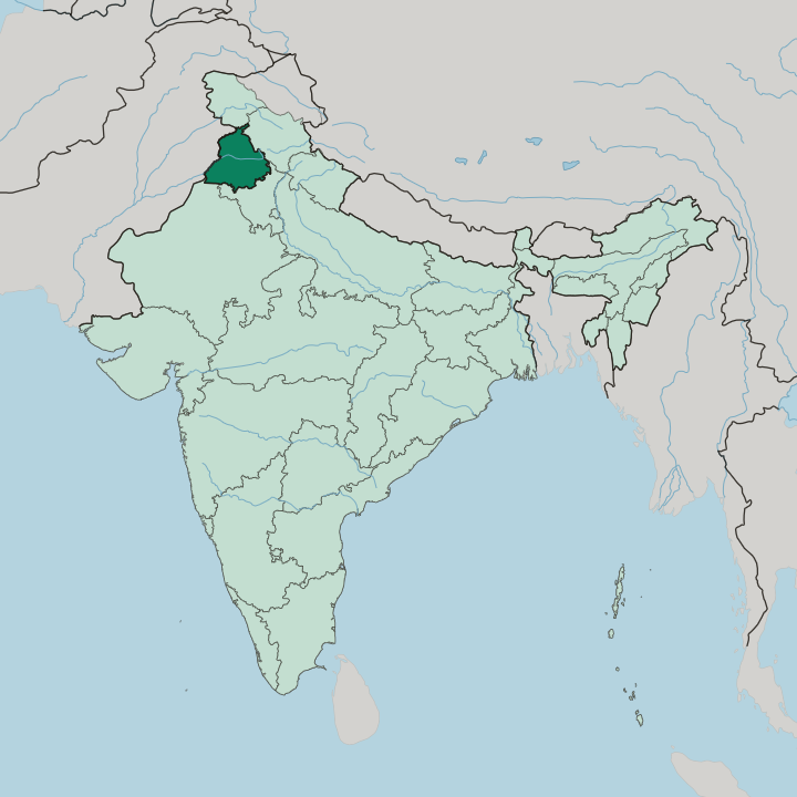 Map showing State of Punjab — In India