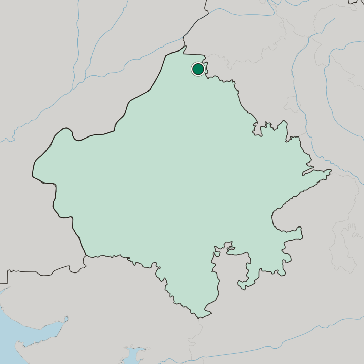 Map showing Hanumāngarh — In State of Rājasthān