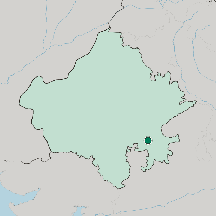 Map showing Kota — In State of Rājasthān