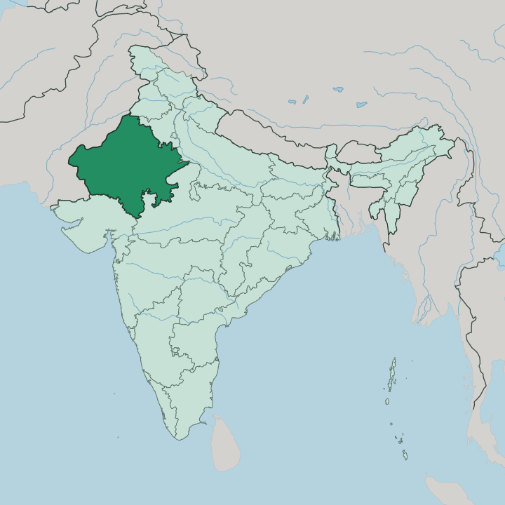 Map showing State of Rājasthān — In India