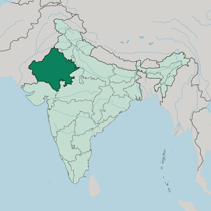 Map showing State of Rājasthān — In India