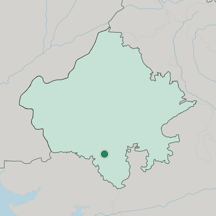 Map showing Udaipur — In State of Rājasthān