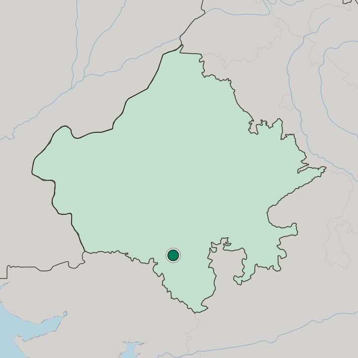 Map showing Udaipur — In State of Rājasthān