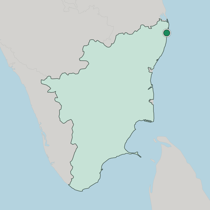 Map showing Chennai — In State of Tamil Nādu
