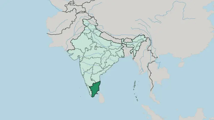 Map of State of Tamil Nādu in India