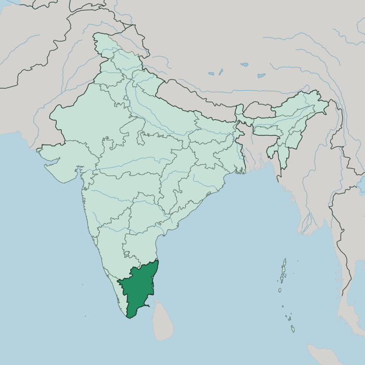 Map showing State of Tamil Nādu — In India