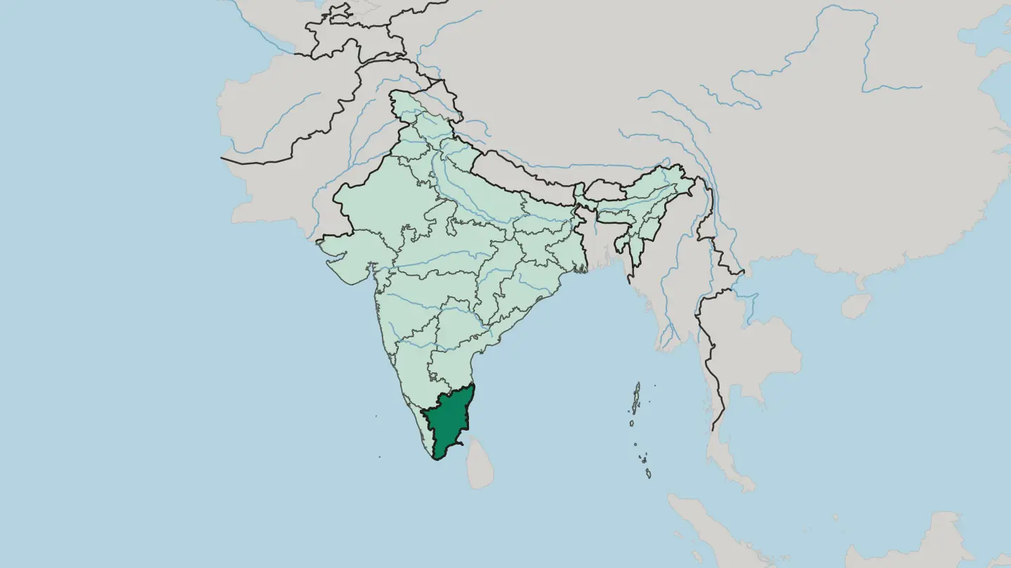 Map of State of Tamil Nādu in India