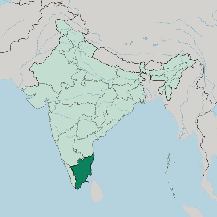 Map showing State of Tamil Nādu — In India
