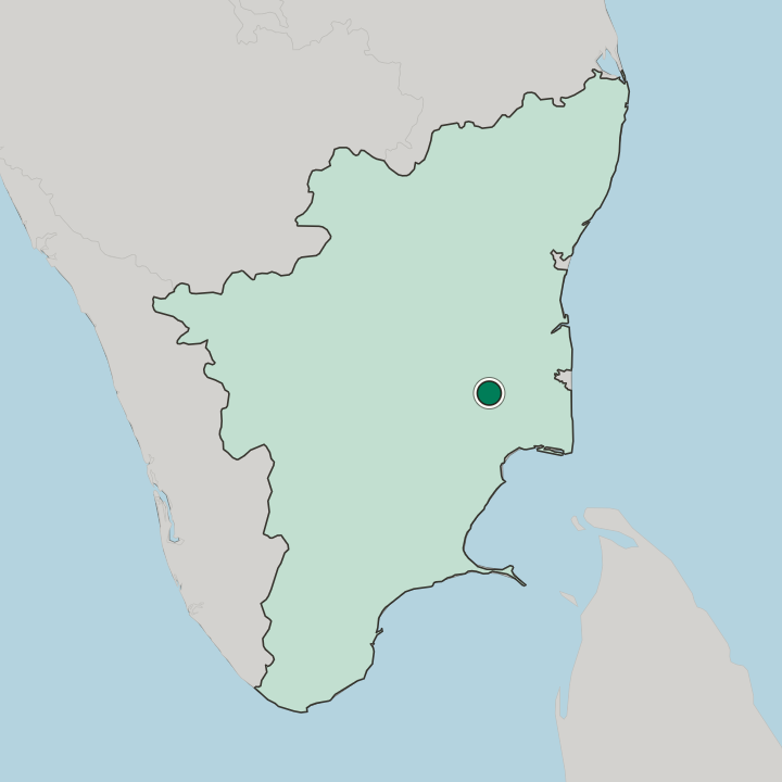 Map showing Thanjavur — In State of Tamil Nādu