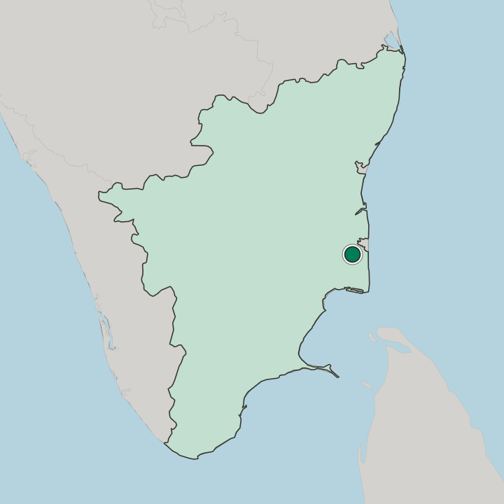 Map showing Thiruvarur — In State of Tamil Nādu