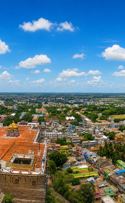 Aerial view of Tiruchirappalli from the Rockfort temple over the sprawling city
