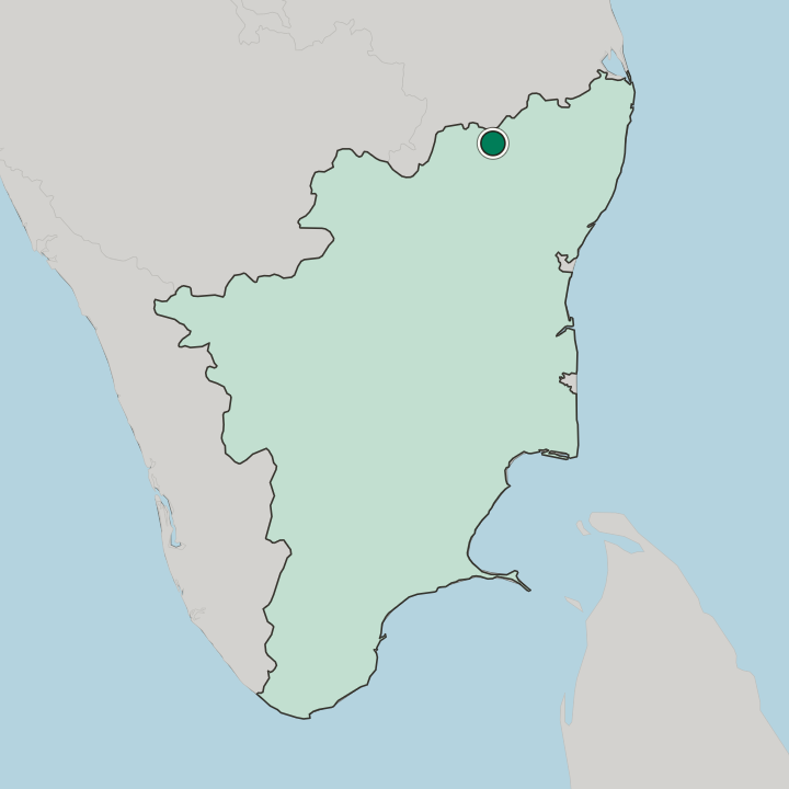 Map showing Vellore — In State of Tamil Nādu