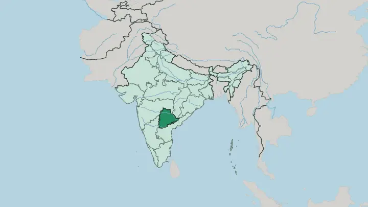 Map of State of Telangāna in India