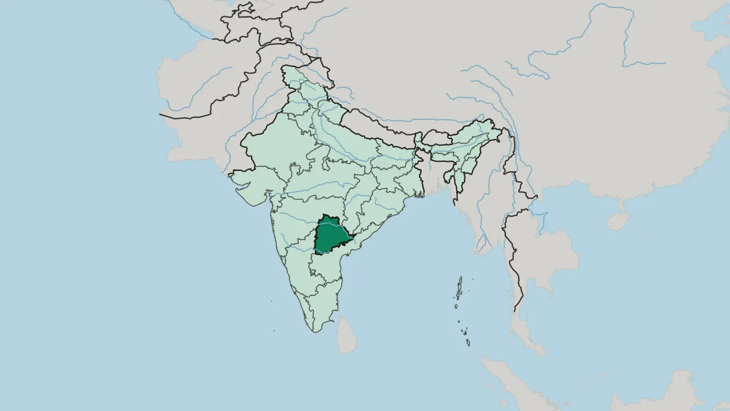 Map of State of Telangāna in India