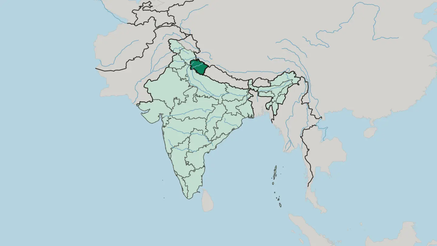Map of State of Uttarākhand in India