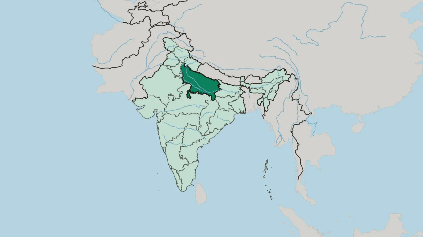 Map of Uttar Pradesh in India