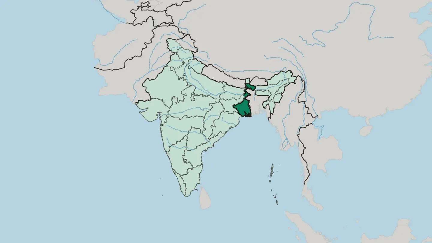 Map of West Bengal in India