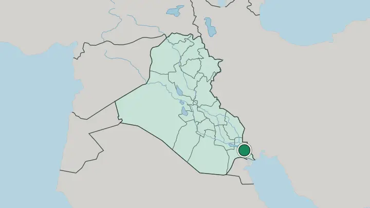 Map of Basrah in Iraq