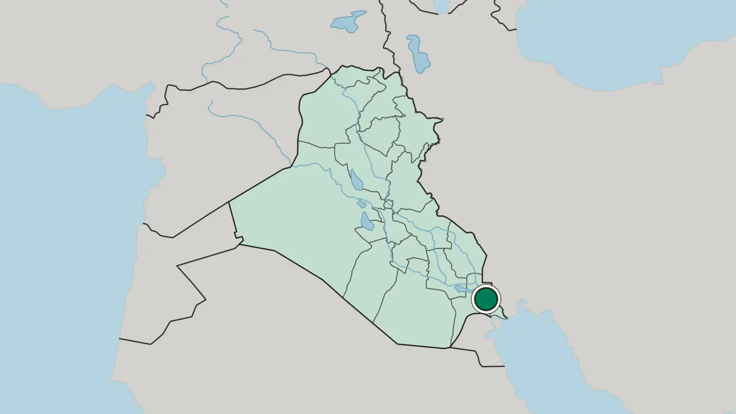 Map of Basrah in Iraq