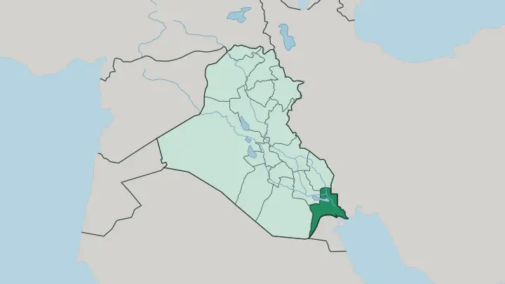 Map of Basra Governorate in Iraq
