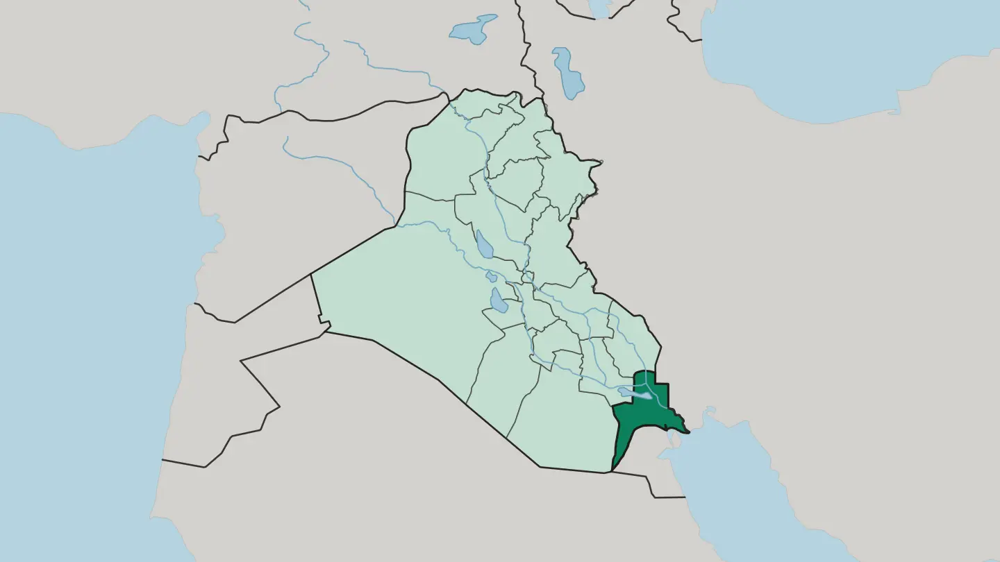 Map of Basra Governorate in Iraq
