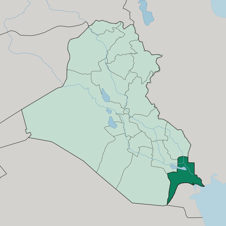 Map showing Basra Governorate — In Iraq