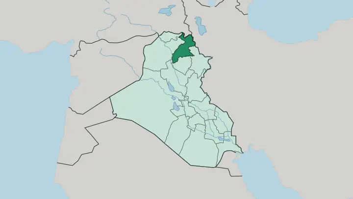 Map of Erbil Governorate in Iraq