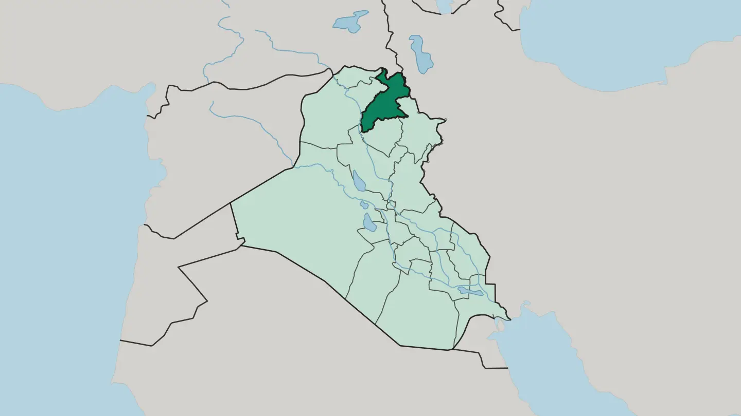 Map of Erbil Governorate in Iraq