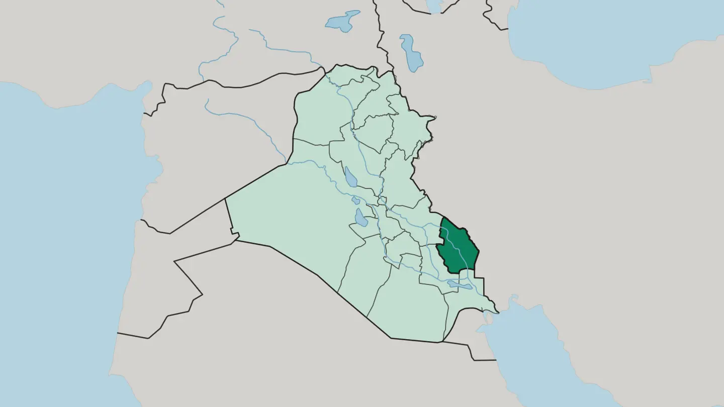 Map of Maysan Governorate in Iraq