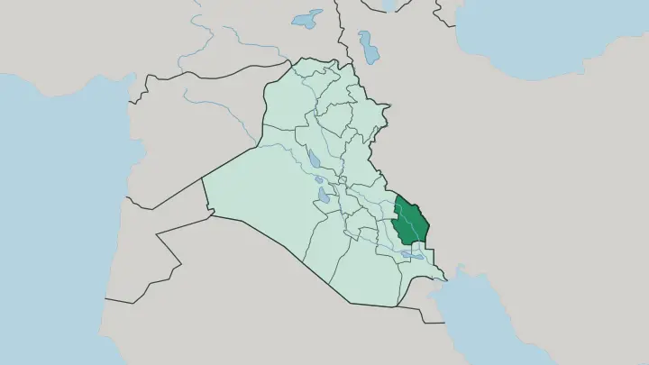 Map of Maysan Governorate in Iraq