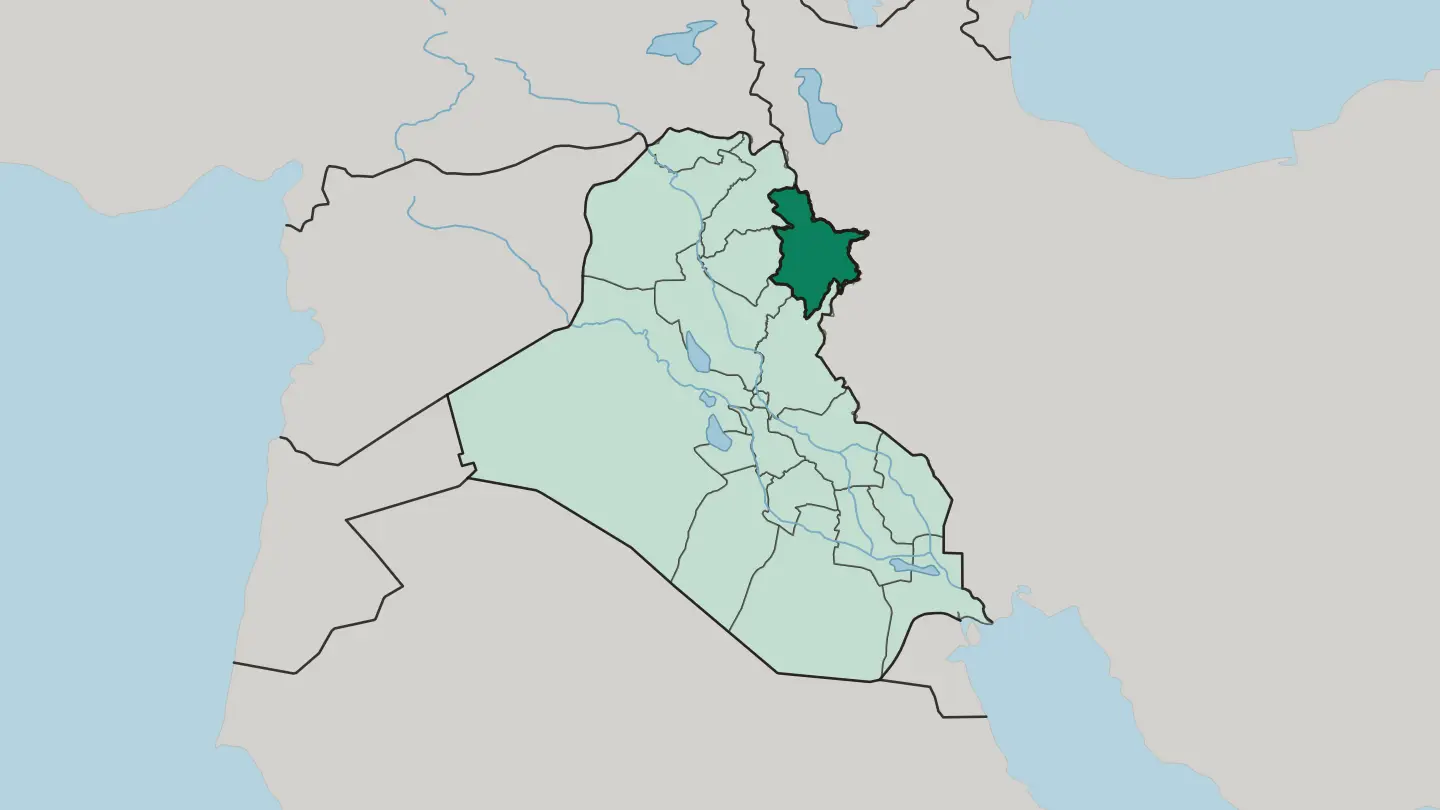 Map of Sulaymaniyah Governorate in Iraq