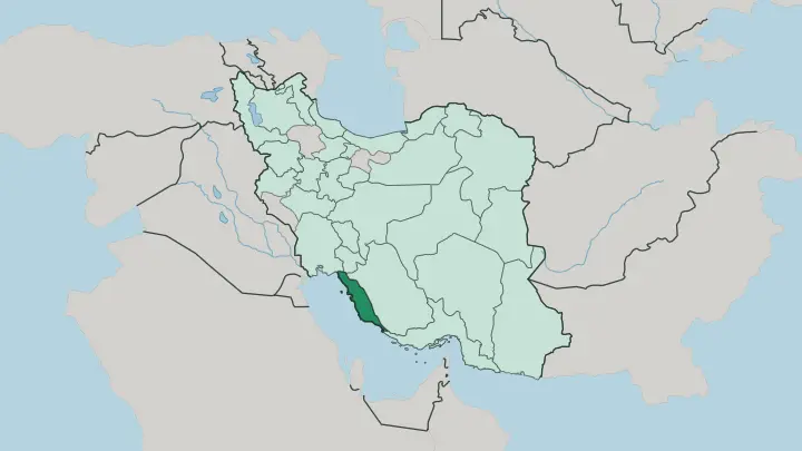 Map of Bushehr Province in Iran