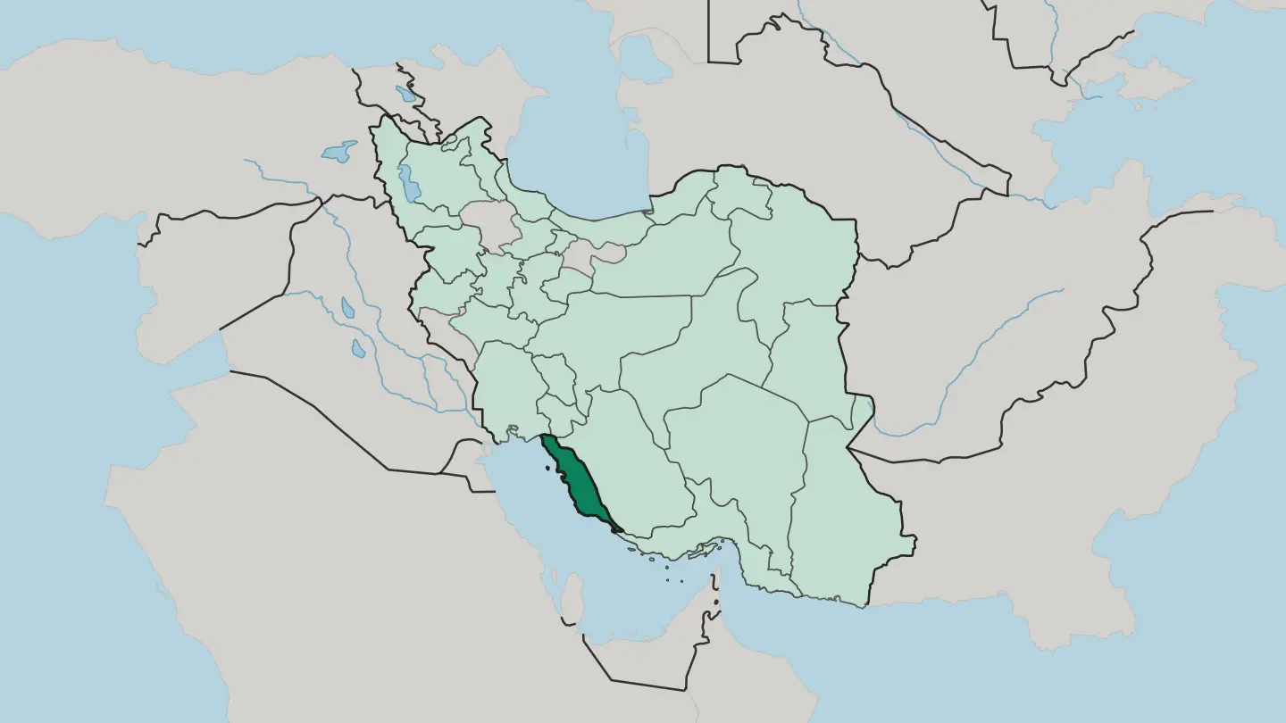 Map of Bushehr Province in Iran
