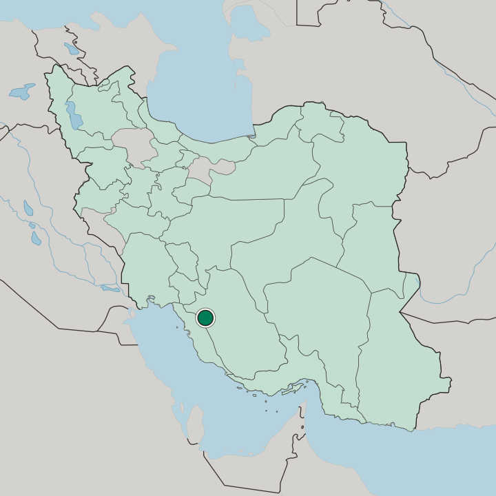Map showing Kāzerūn — In Iran
