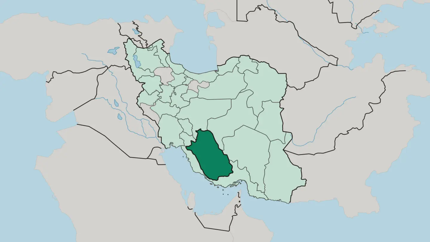 Map of Fars Province in Iran