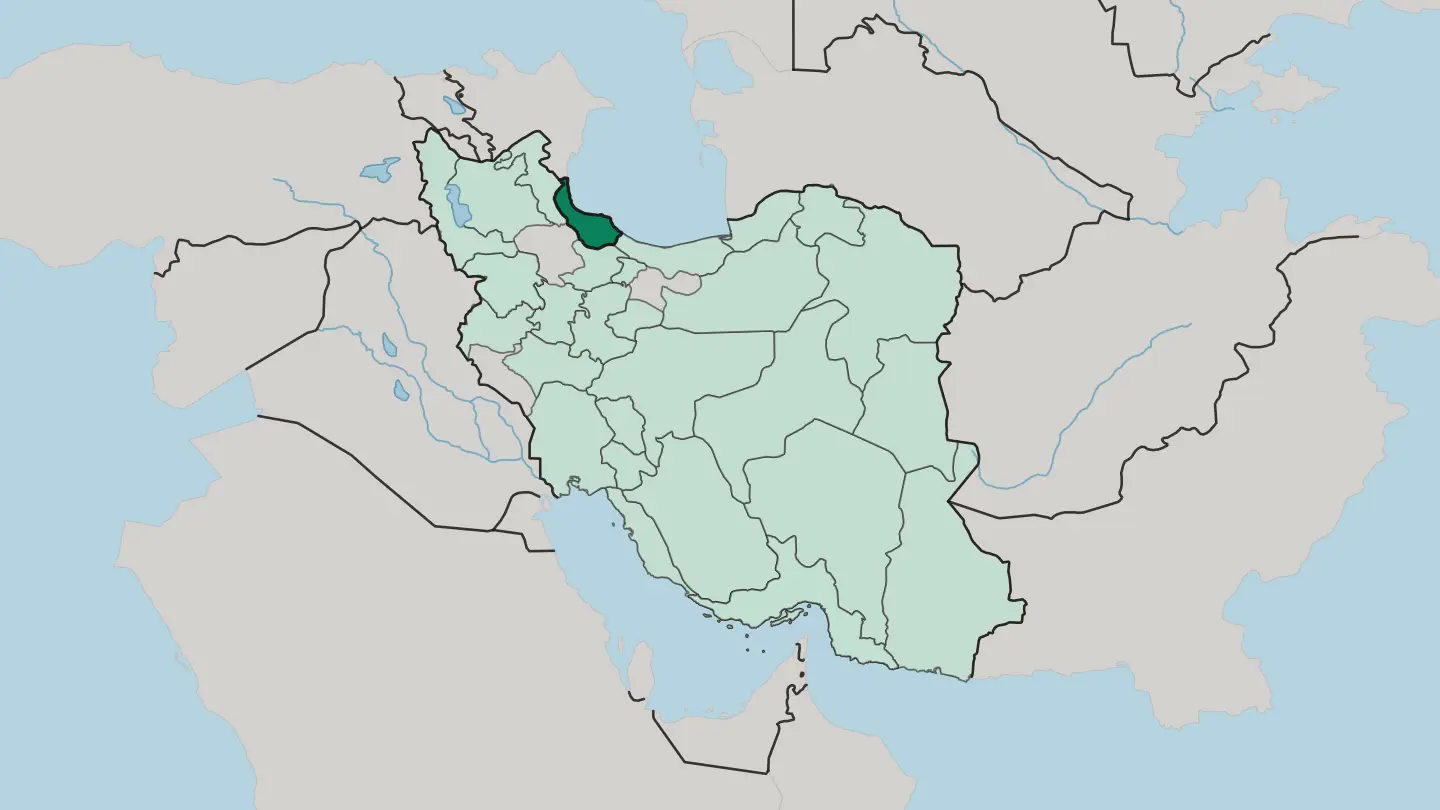 Map of Gilan Province in Iran
