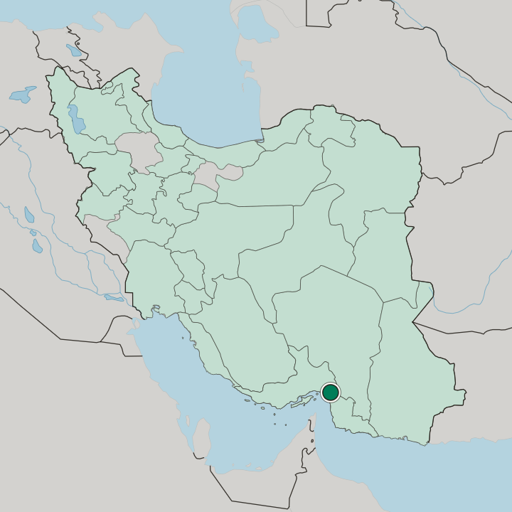 Map showing Mīnāb — In Iran