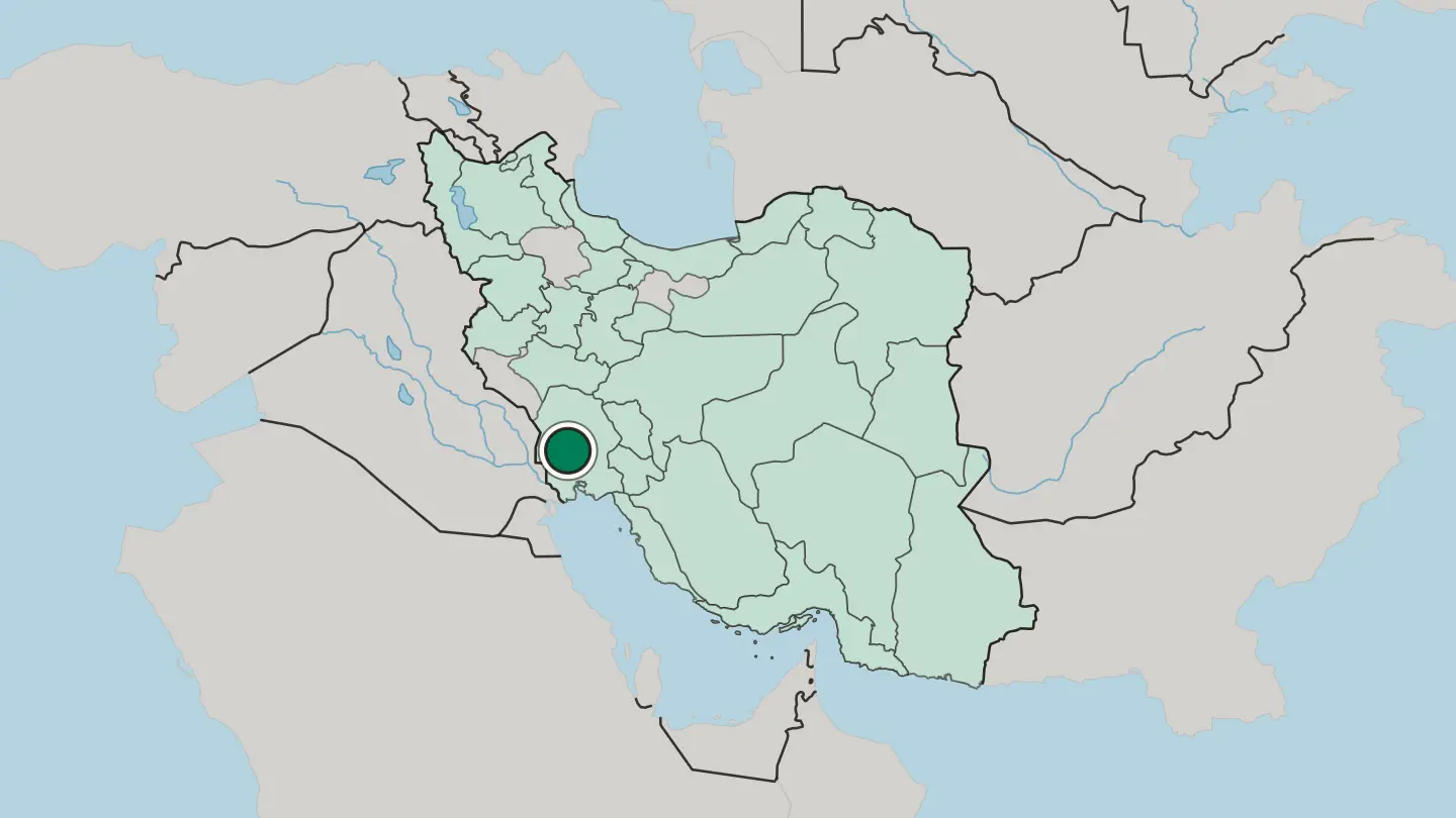 Map of Ahvaz in Iran