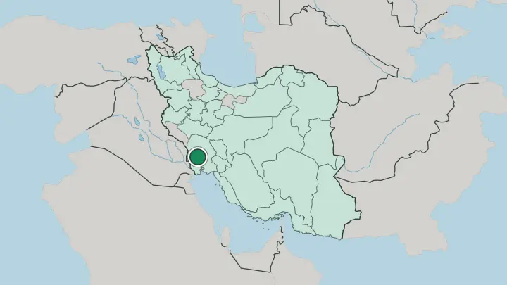 Map of Ahvaz in Iran