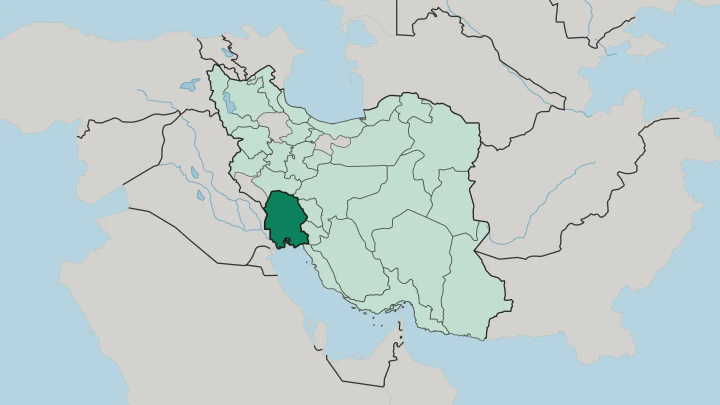 Map of Khuzestan Province in Iran