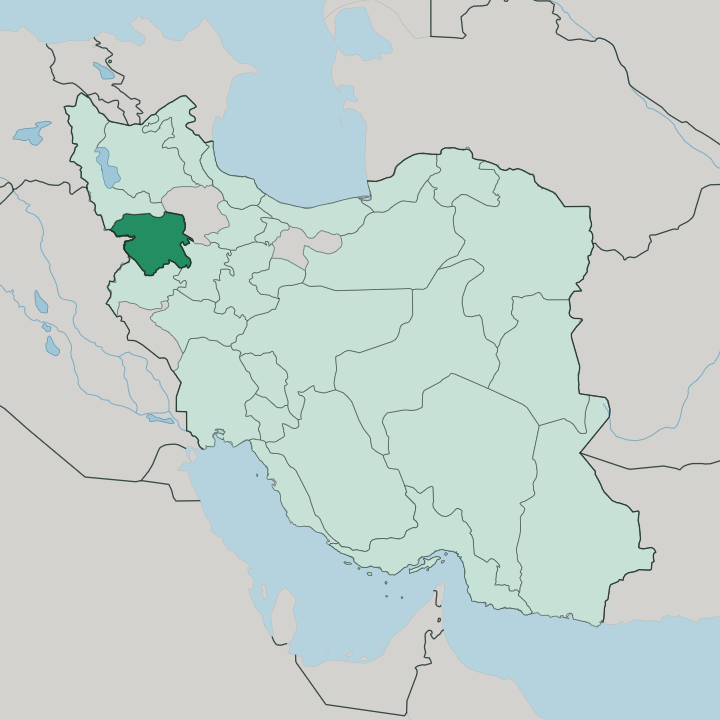 Map showing Kurdistan Province — In Iran