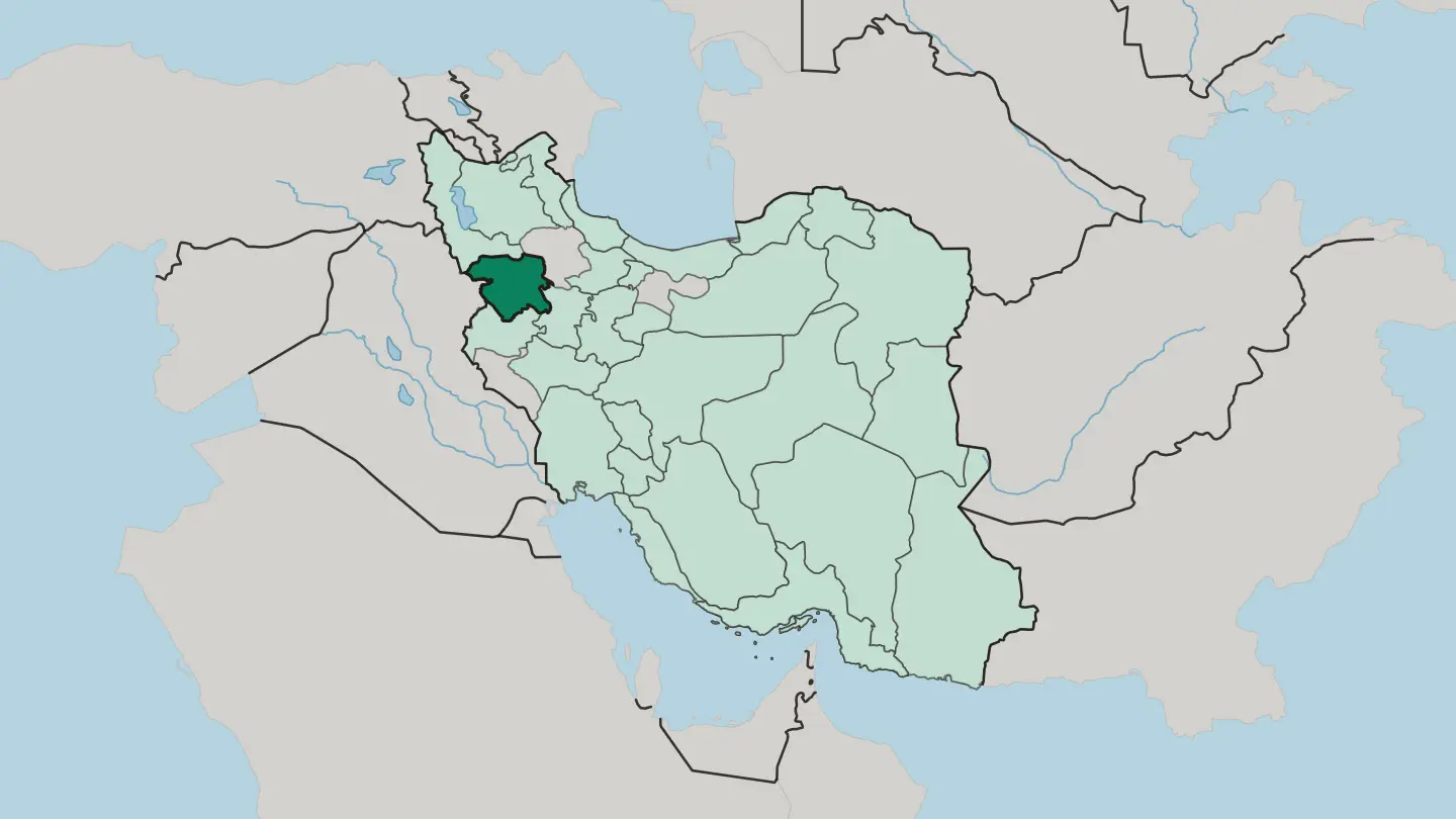 Map of Kurdistan Province in Iran