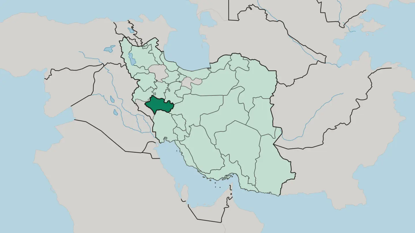 Map of Lorestan Province in Iran