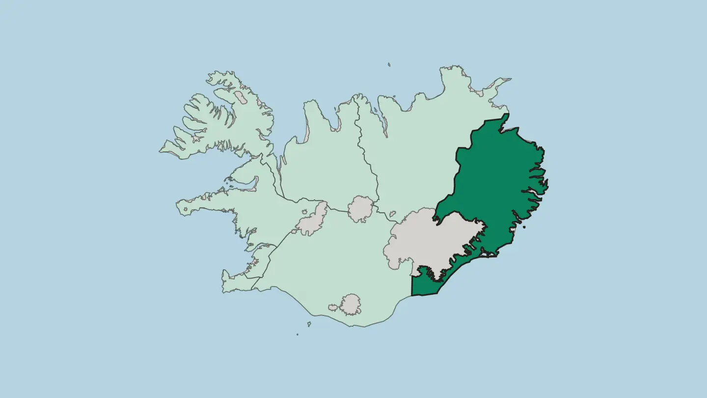 Map of Austurland in Iceland