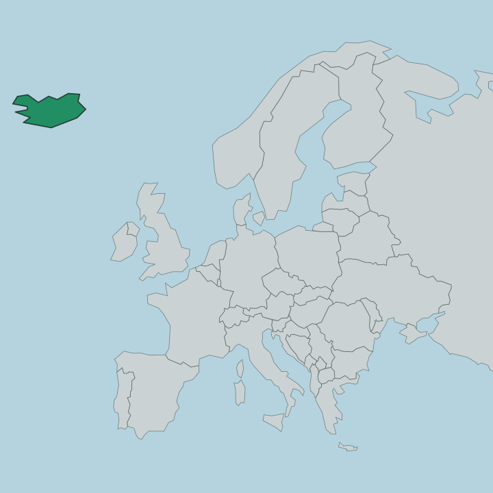 Map showing Iceland — In Europe