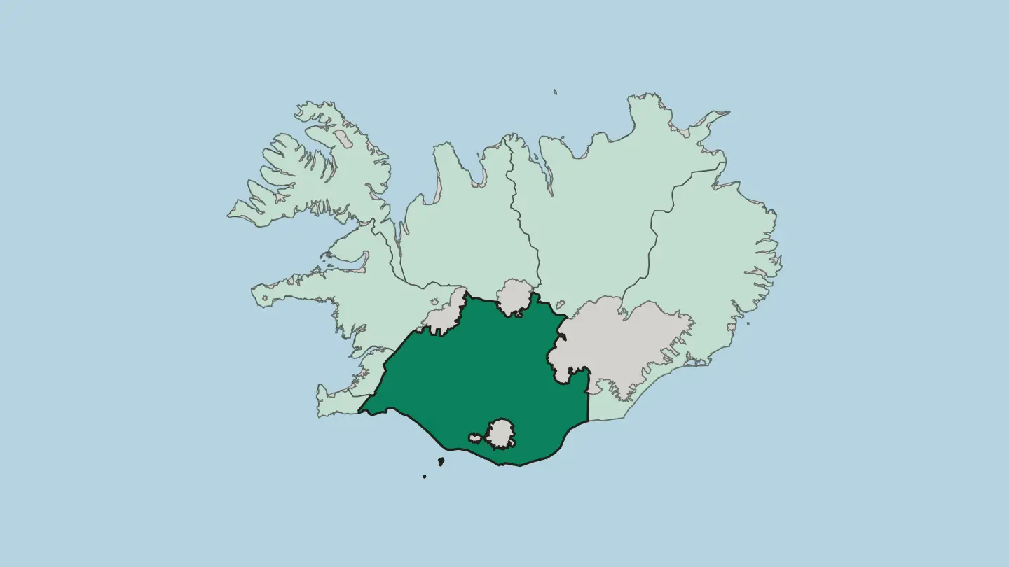 Map of Suðurland in Iceland