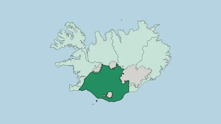 Map of Suðurland in Iceland